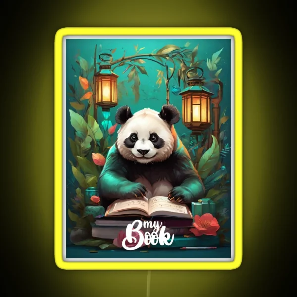 My Book Panda Reading Under The Lanterns RGB Neon Sign