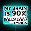 Bollywood lyrics neon sign with RGB lighting, vibrant and colorful. 100% Bollywood brain vibes!