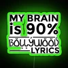 A vibrant neon sign displaying Bollywood lyrics with RGB lighting effects – Green.