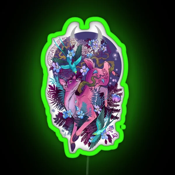 Mystic Midnight Pink White Tail Doe RGB Neon Sign