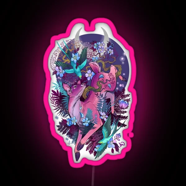 Mystic Midnight Pink White Tail Doe RGB Neon Sign