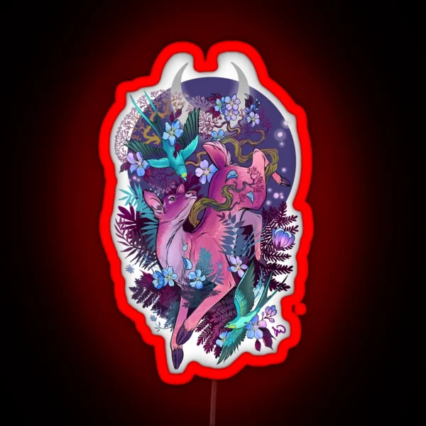 Mystic Midnight Pink White Tail Doe RGB Neon Sign