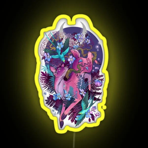 Mystic Midnight Pink White Tail Doe RGB Neon Sign
