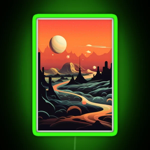 Mystical Dusk Sci Fi Landscape Art RGB Neon Sign