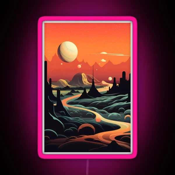Mystical Dusk Sci Fi Landscape Art RGB Neon Sign