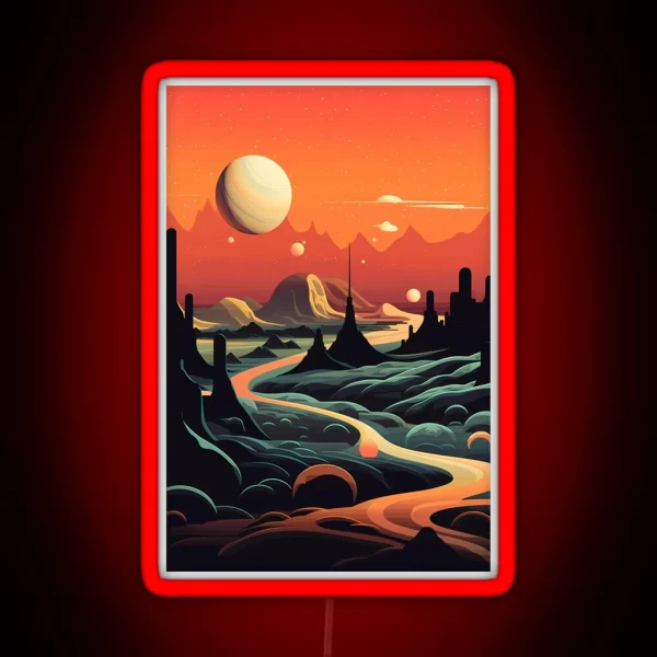 Mystical Dusk Sci Fi Landscape Art RGB Neon Sign