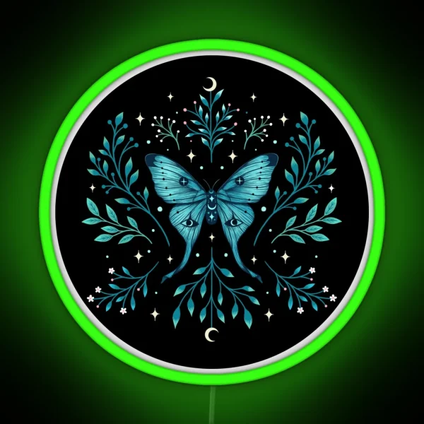 Mystical Moon Moth Turquoise RGB Neon Sign
