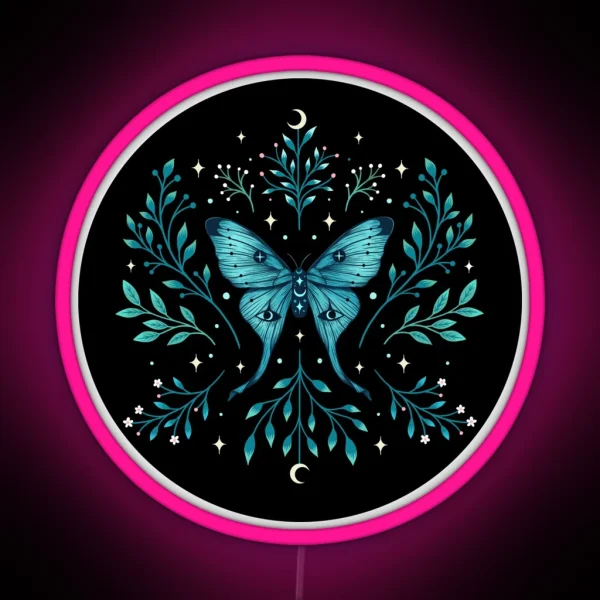 Mystical Moon Moth Turquoise RGB Neon Sign