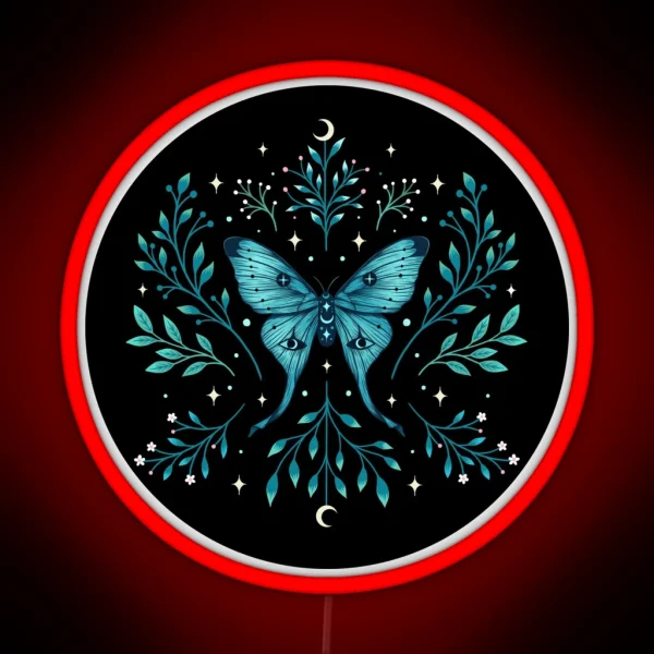 Mystical Moon Moth Turquoise RGB Neon Sign