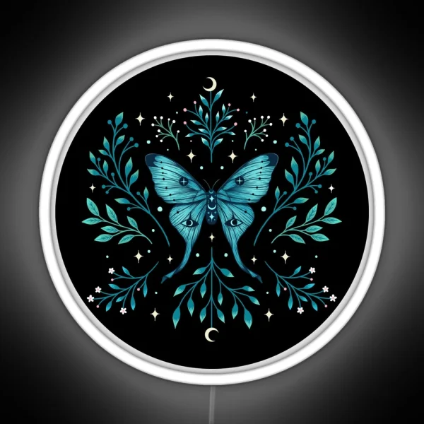 Mystical Moon Moth Turquoise RGB Neon Sign
