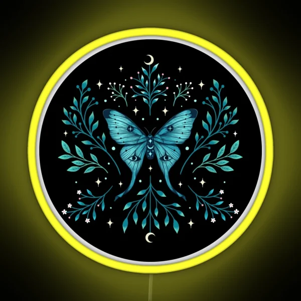 Mystical Moon Moth Turquoise RGB Neon Sign