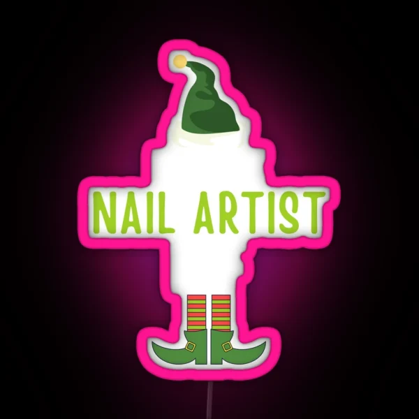 Nail Artist Elf Funny Christmas Pajama RGB Neon Sign