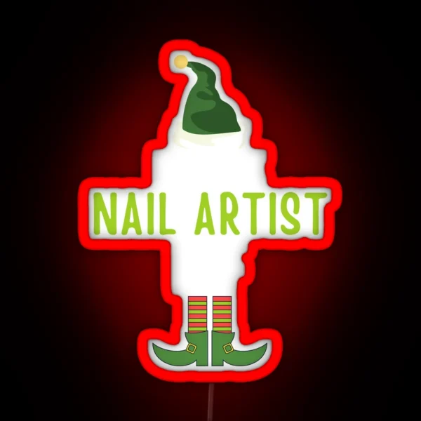 Nail Artist Elf Funny Christmas Pajama RGB Neon Sign