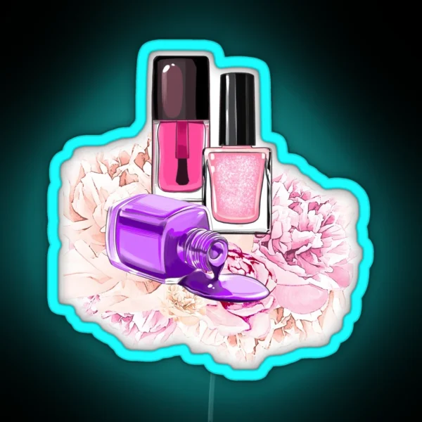 Nail Polish Bottles And Peony Flowers RGB Neon Sign