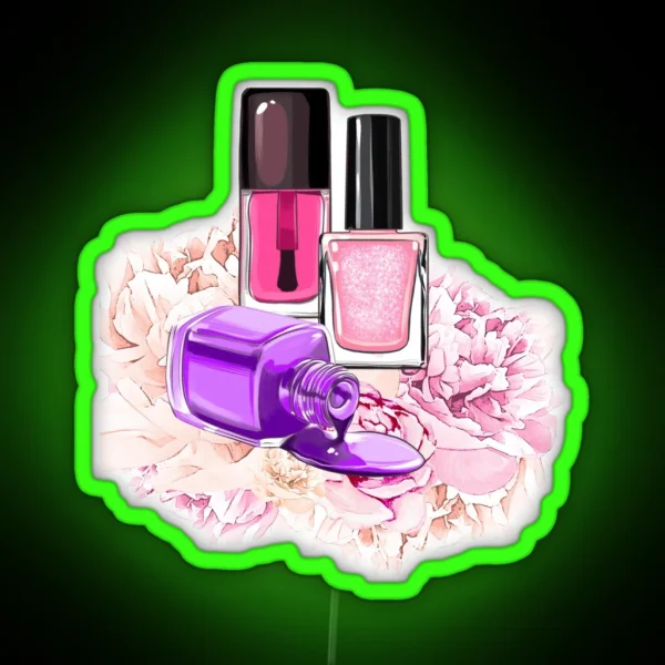 Nail Polish Bottles And Peony Flowers RGB Neon Sign