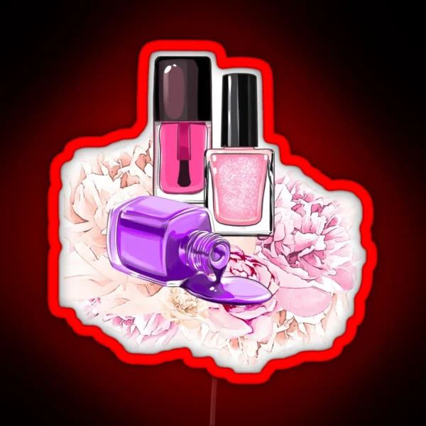 Nail Polish Bottles And Peony Flowers RGB Neon Sign
