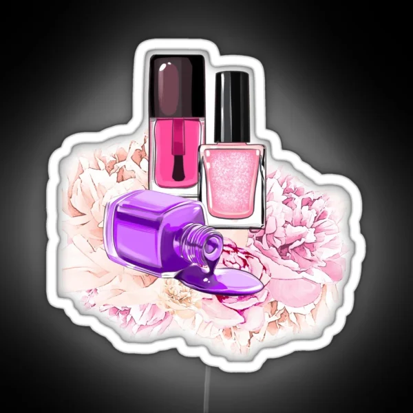 Nail Polish Bottles And Peony Flowers RGB Neon Sign