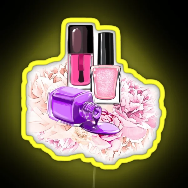 Nail Polish Bottles And Peony Flowers RGB Neon Sign