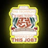 Nail technician with LED neon sign promoting a sane person job, perfect as a gift item featuring a yellow T-shirt (RGB neo...