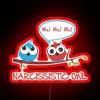 narcissistic owl neon sign with rgb lighting and vibrant red and colorful glow