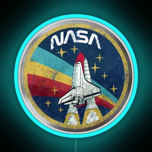 NASA Retro Vintage Logo With Metal Border RGB Neon Sign