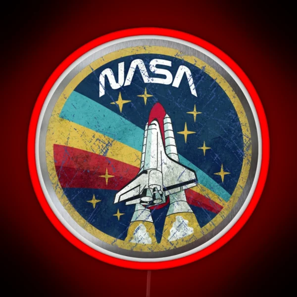 NASA Retro Vintage Logo With Metal Border RGB Neon Sign