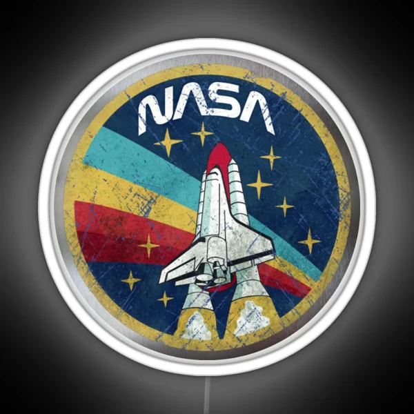 NASA Retro Vintage Logo With Metal Border RGB Neon Sign