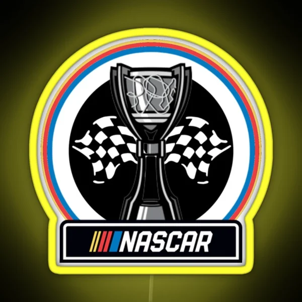 NASCAR Cup Series Championship Trophy With Brand RGB Neon Sign