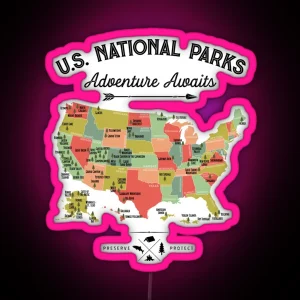 National Park Map Vintage Led All 63 National Parks Gifts Led Men Women Kids RGB Neon Sign