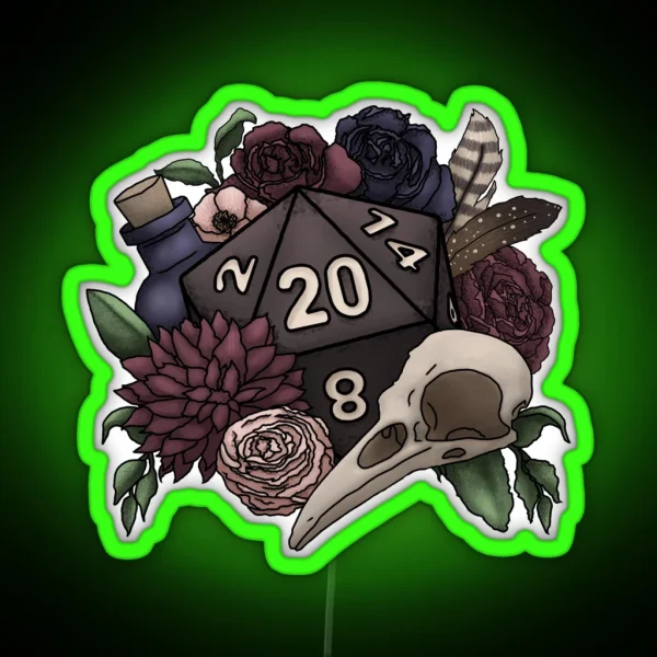 Necromancer D20 Tabletop RPG Gaming Dice RGB Neon Sign