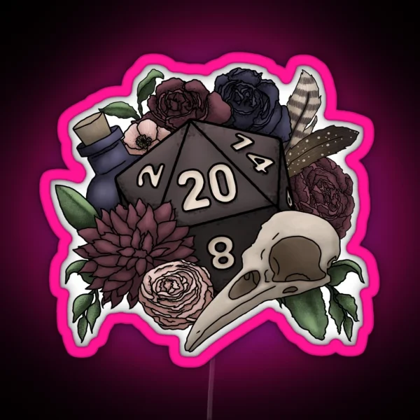 Necromancer D20 Tabletop RPG Gaming Dice RGB Neon Sign