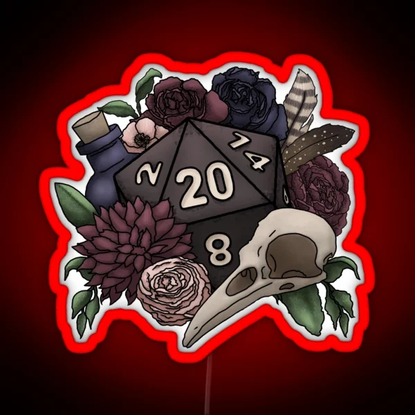 Necromancer D20 Tabletop RPG Gaming Dice RGB Neon Sign