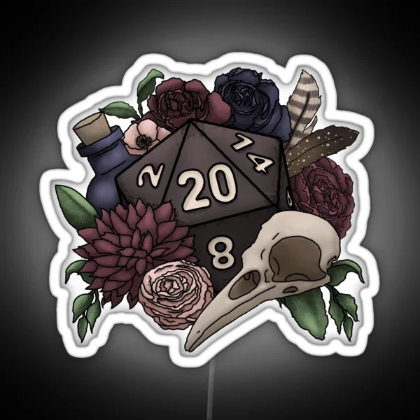 Necromancer D20 Tabletop RPG Gaming Dice RGB Neon Sign