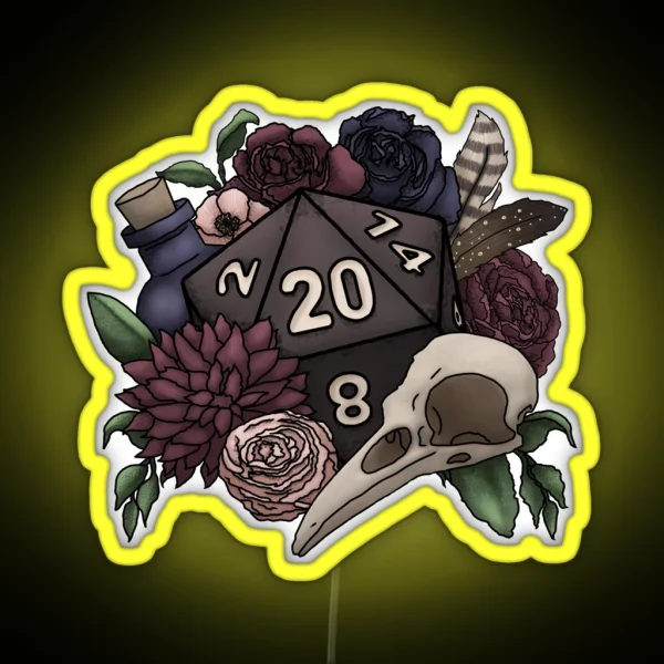 Necromancer D20 Tabletop RPG Gaming Dice RGB Neon Sign