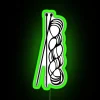 Needles and skein neon sign in green.