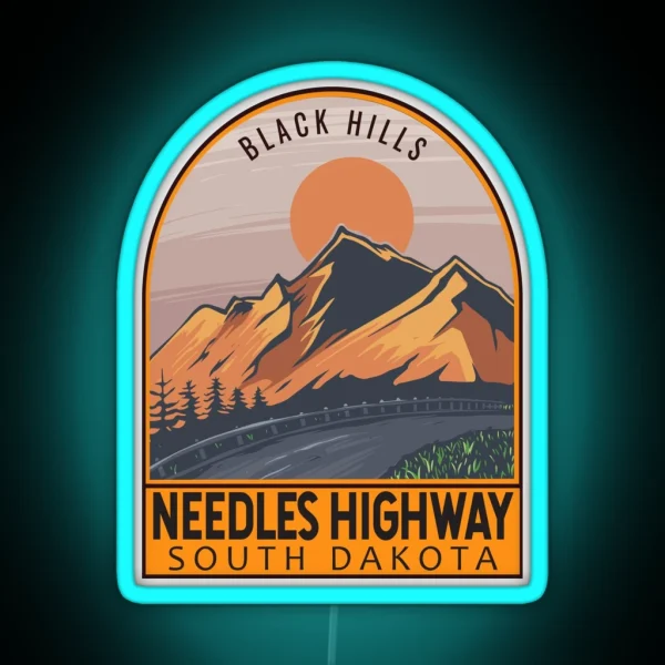 Needles Highway South Dakota Retro Travel Emblem RGB Neon Sign