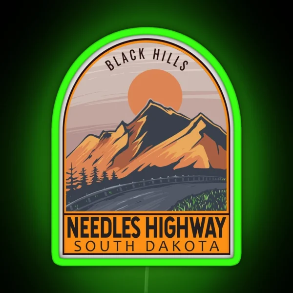 Needles Highway South Dakota Retro Travel Emblem RGB Neon Sign