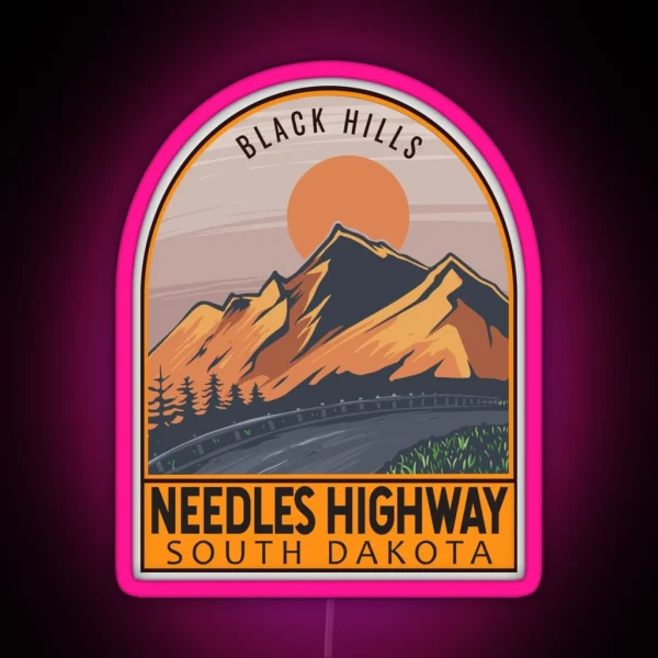 Needles Highway South Dakota Retro Travel Emblem RGB Neon Sign