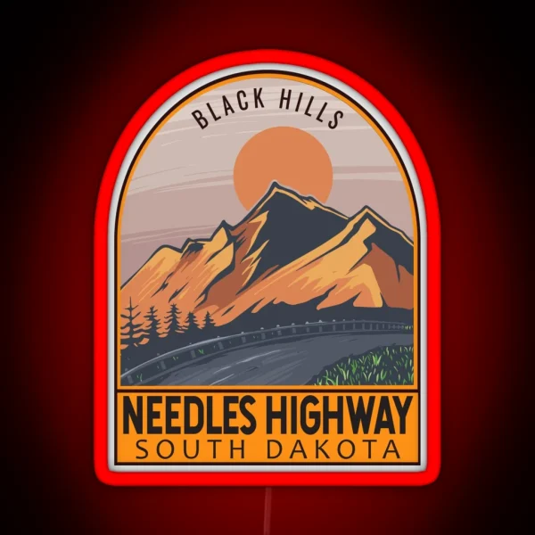 Needles Highway South Dakota Retro Travel Emblem RGB Neon Sign