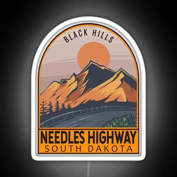 Needles Highway South Dakota Retro Travel Emblem RGB Neon Sign