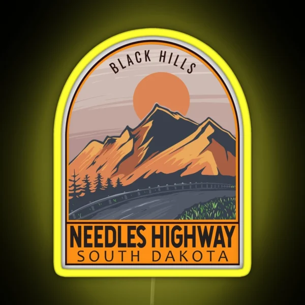 Needles Highway South Dakota Retro Travel Emblem RGB Neon Sign