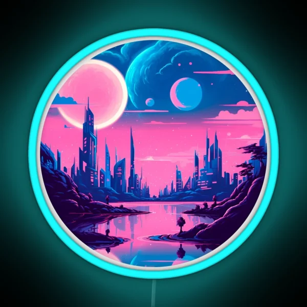 Neon Nocturne A Tri Moon Sci Fi Fantasy Cityscape RGB Neon Sign