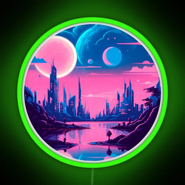 Neon Nocturne A Tri Moon Sci Fi Fantasy Cityscape RGB Neon Sign