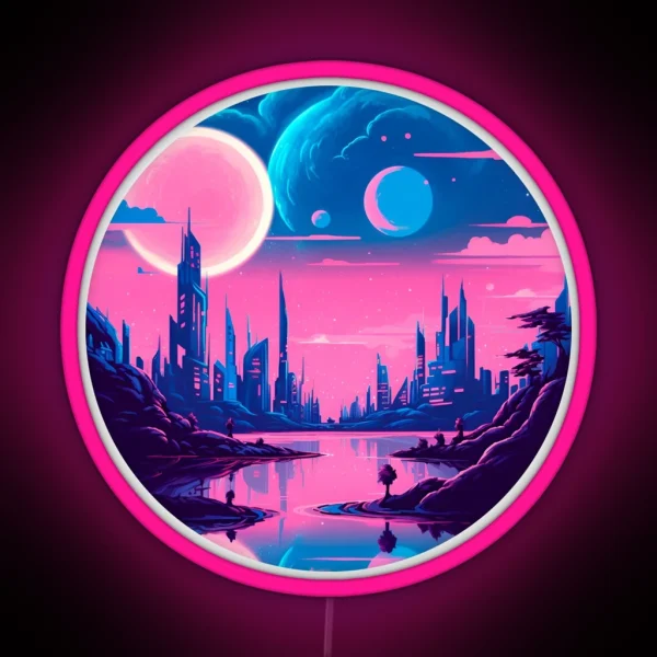 Neon Nocturne A Tri Moon Sci Fi Fantasy Cityscape RGB Neon Sign