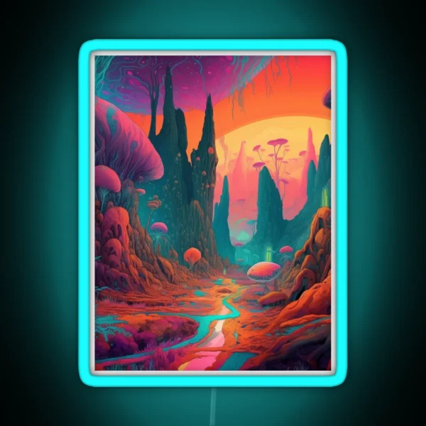 Neon Wonderland Surreal Psychedelic Landscape Vibrant RGB Neon Sign