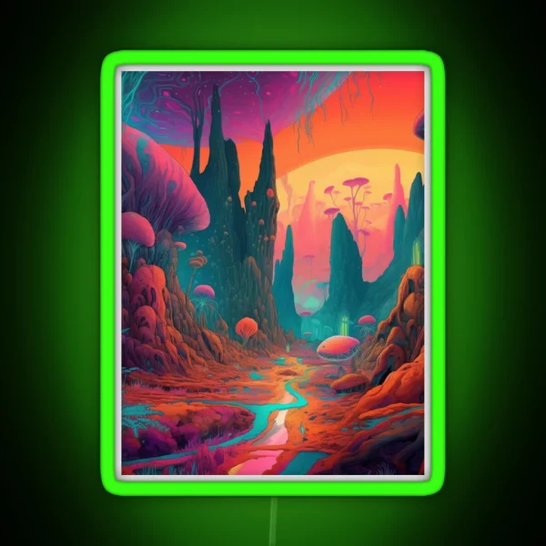 Neon Wonderland Surreal Psychedelic Landscape Vibrant RGB Neon Sign