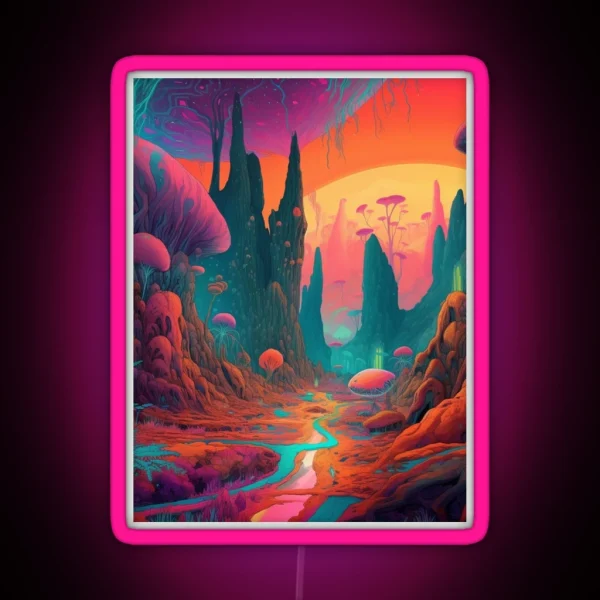 Neon Wonderland Surreal Psychedelic Landscape Vibrant RGB Neon Sign
