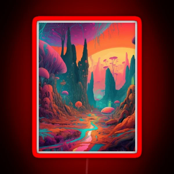 Neon Wonderland Surreal Psychedelic Landscape Vibrant RGB Neon Sign