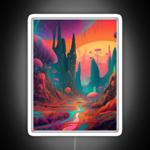 Neon Wonderland Surreal Psychedelic Landscape Vibrant RGB Neon Sign