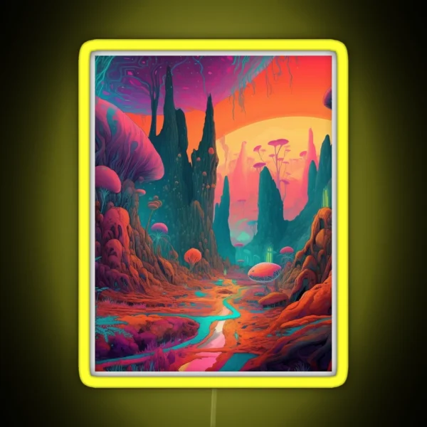 Neon Wonderland Surreal Psychedelic Landscape Vibrant RGB Neon Sign